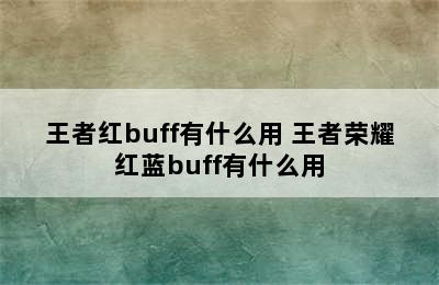 王者红buff有什么用 王者荣耀红蓝buff有什么用